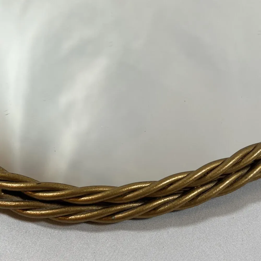 Vintage Gold Twisted Braided Metal Rope Framed Oval Wall Mirror Tray 12.5x9.5”